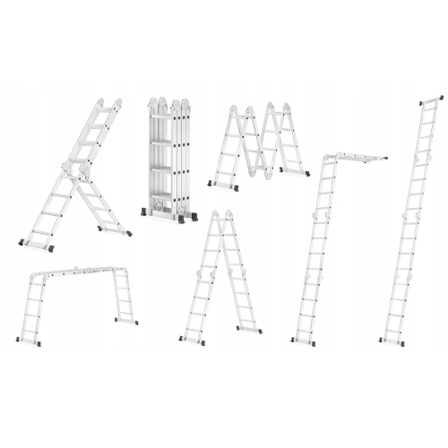Kĺbový hliníkový rebrík 4x4 s plošinou